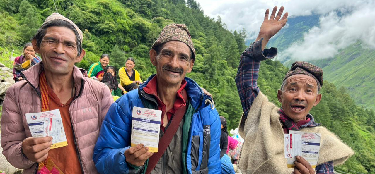 Volunteers and villagers during a foundation programme in Gorkha